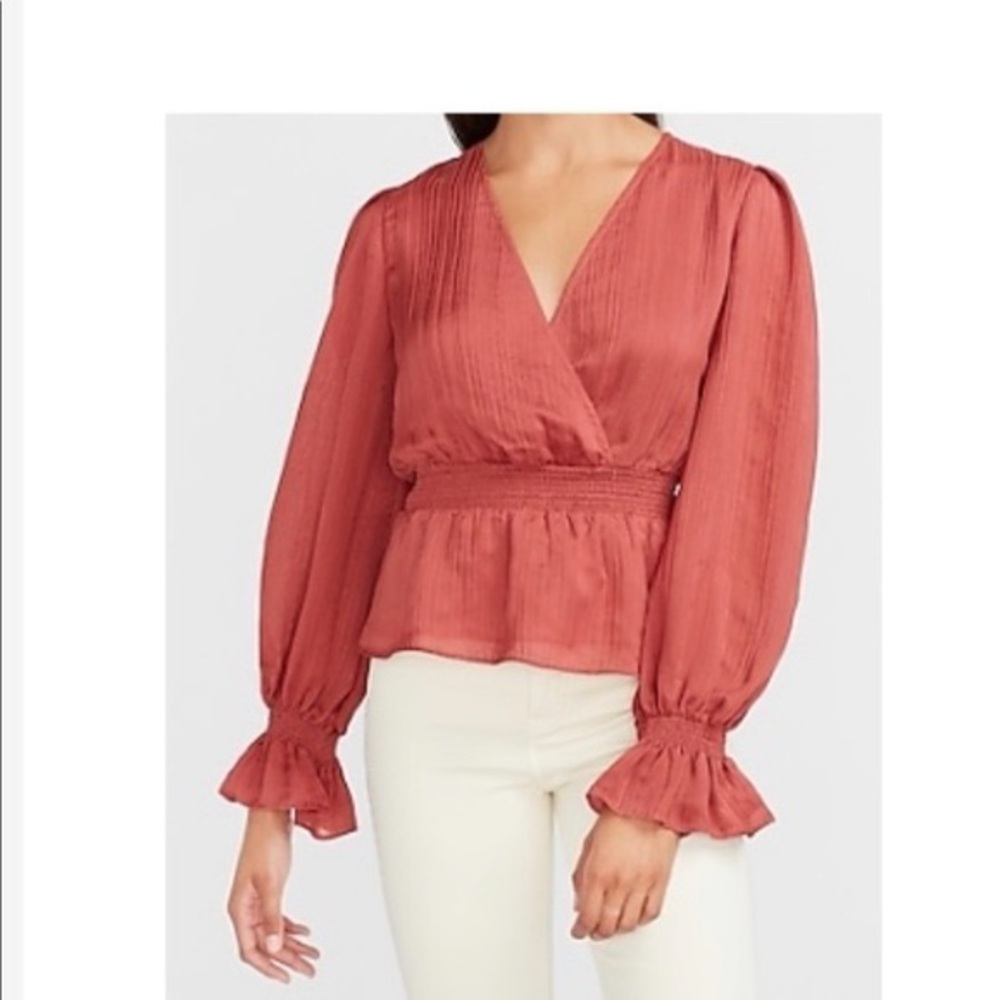 Express Satin Peplum Blouse Large in Desert Rose NWT’s